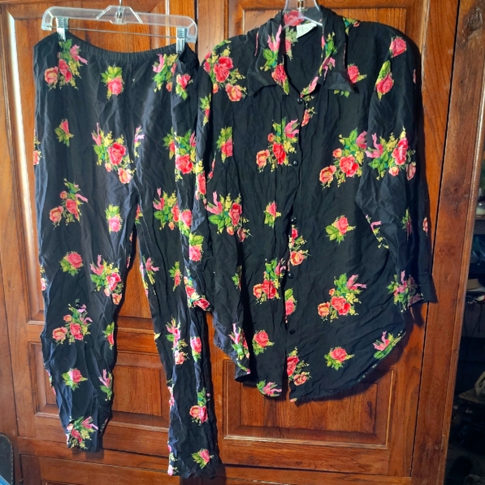Floral Black Pajama Set